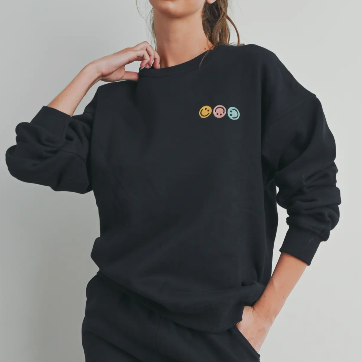 Black Smiley Crew Neck