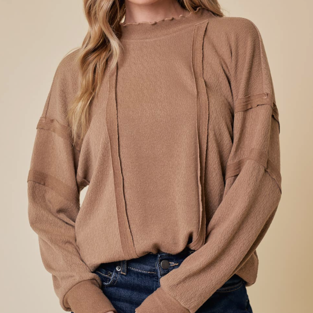 Mocha Raw Edge Hem Top