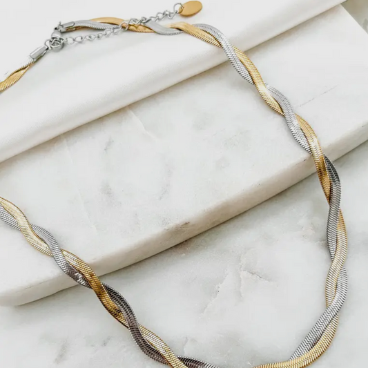 Twisted Silver and Gold Herringbone Necklace