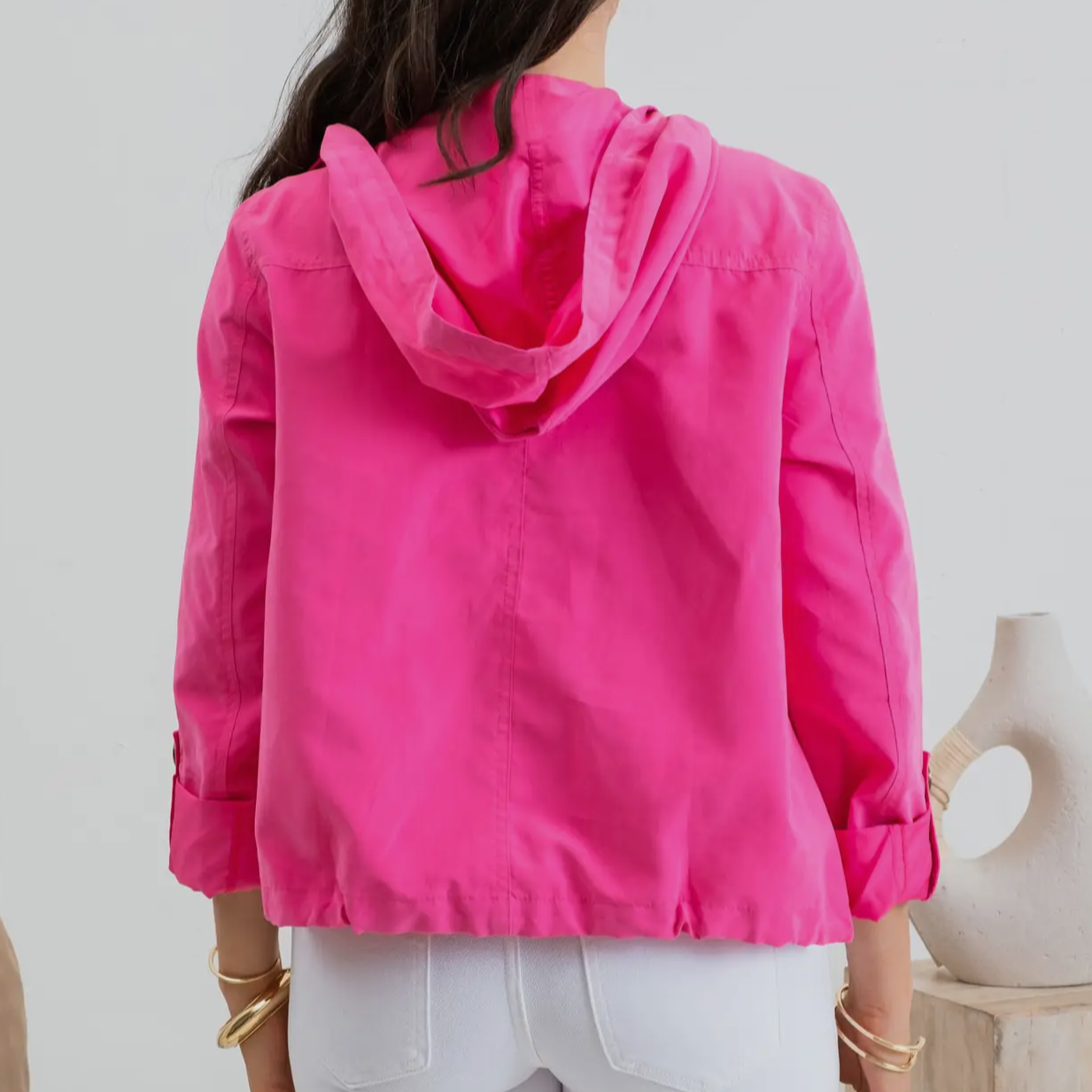 Hot Pink Snap Hooded Jacket