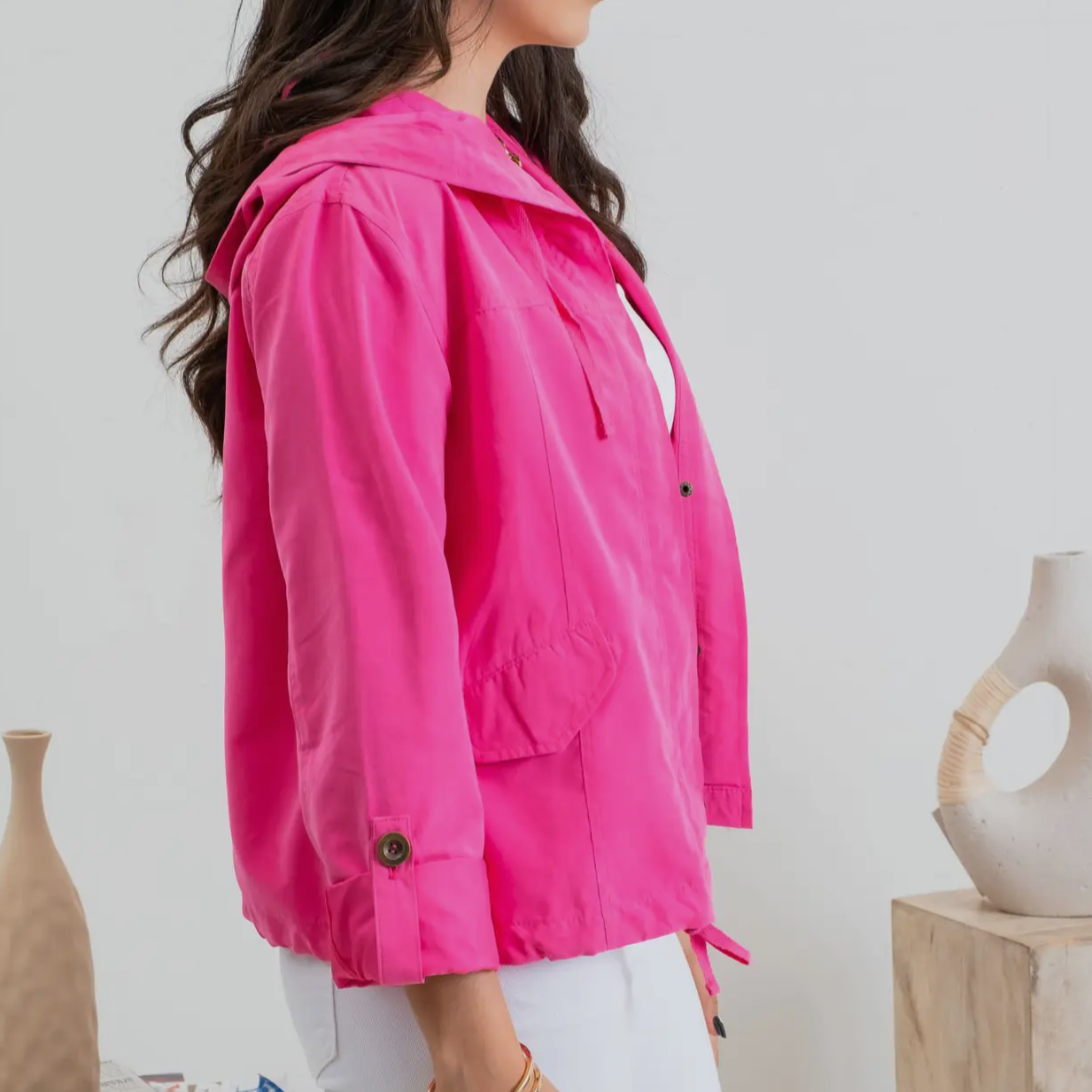 Hot Pink Snap Hooded Jacket