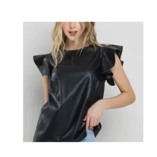 Vegan Leather Ruffle Top