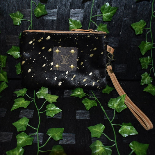 Black and Gold Upcycled LV Wristlet